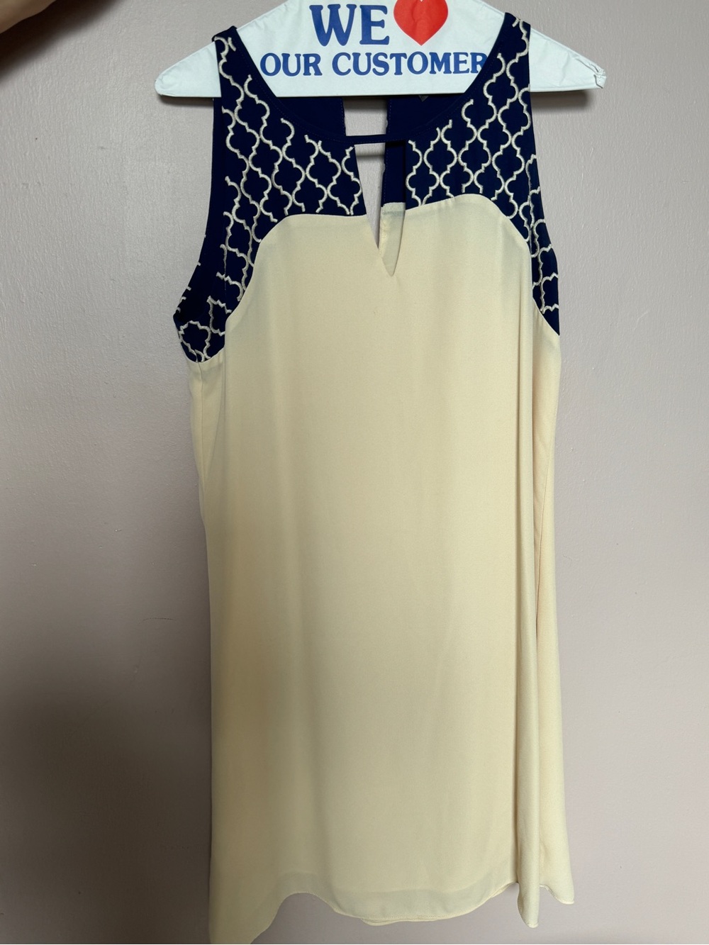 THML Cream Shift Dress with Navy Geometric Yoke